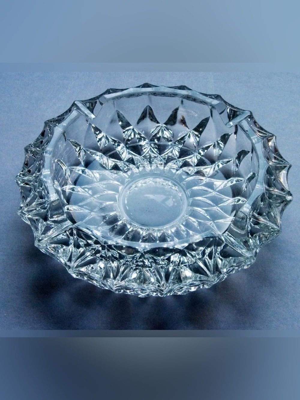 Vintage Diamond Point Cut Crystal Ashtray • MCM Catchall Dish